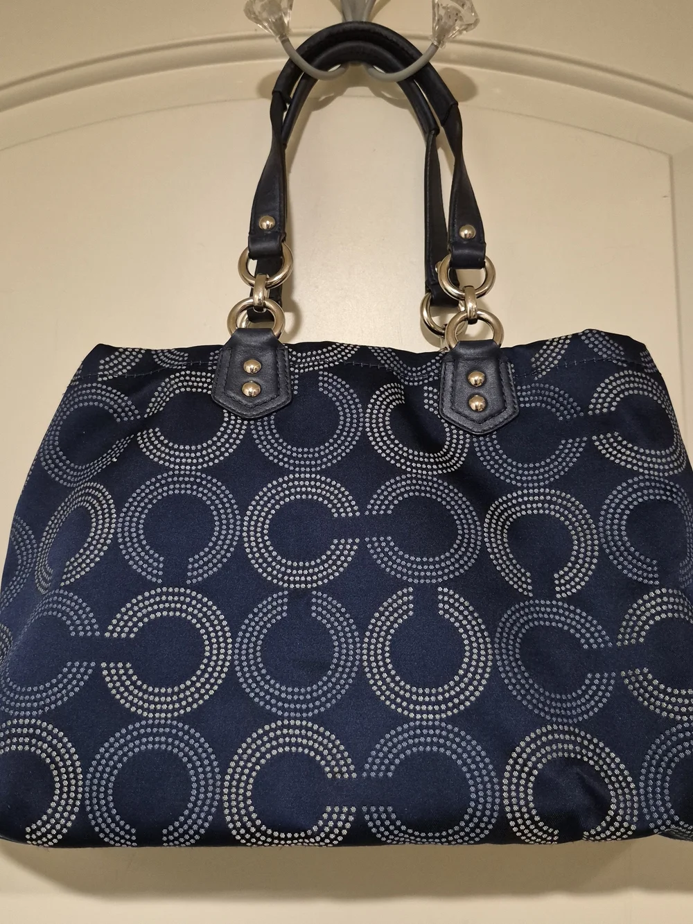 COACH Ashley Dotted Op Art Navy Blue Signature Carryall/Shoulder bag F20056